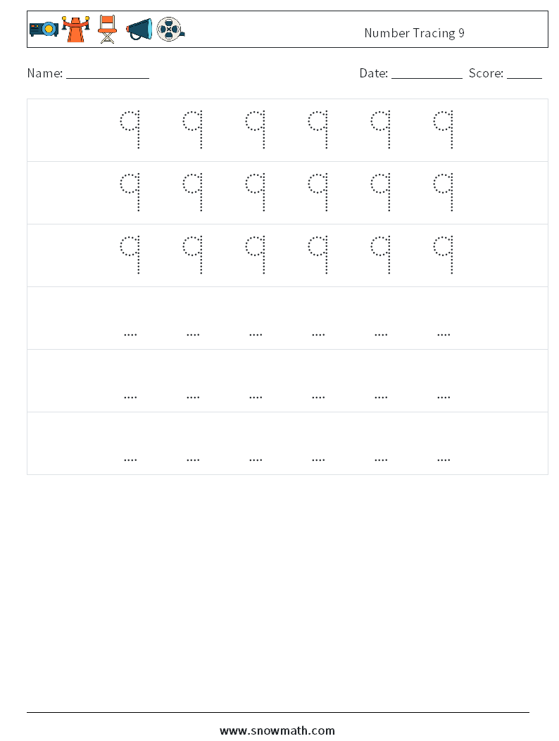 Number Tracing 9 Math Worksheets 8