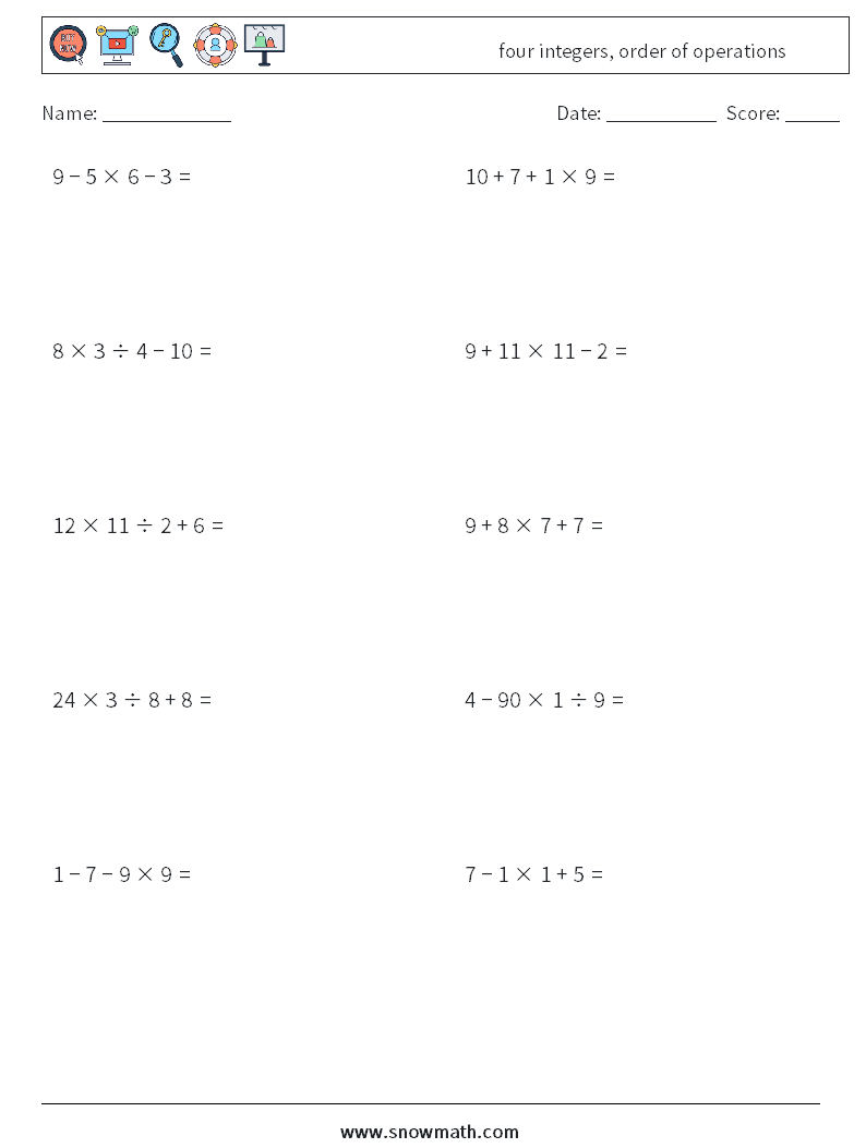 four integers, order of operations