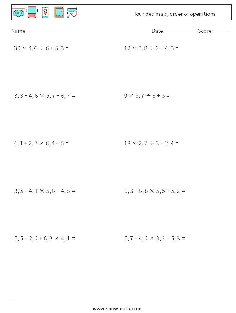 four decimals, order of operations