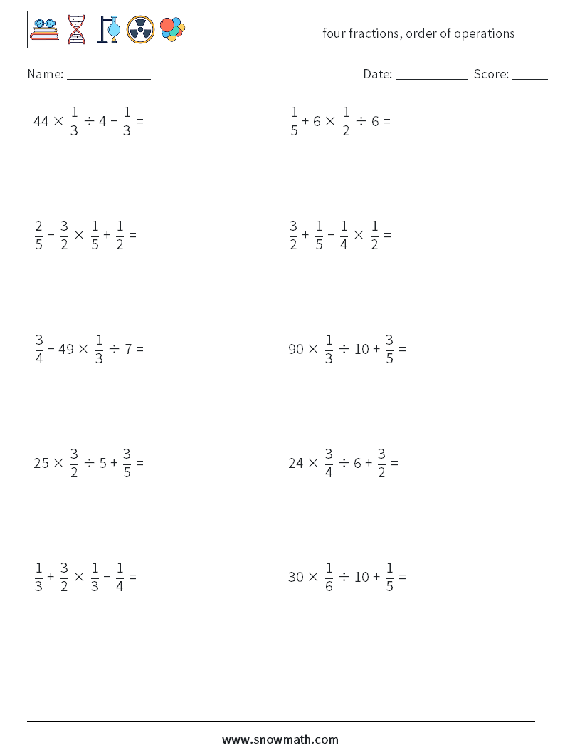 four fractions, order of operations