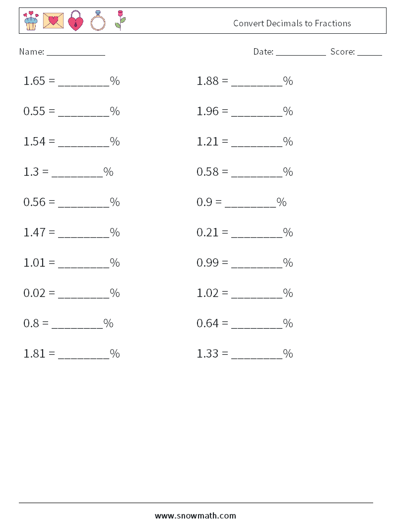 Convert Decimals to Fractions Math Worksheets 4