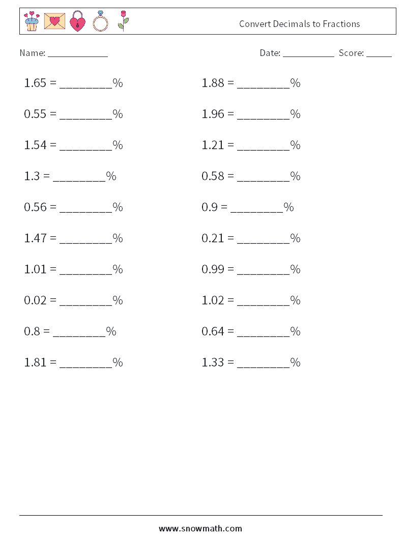 Convert Decimals to Fractions Maths Worksheets 4