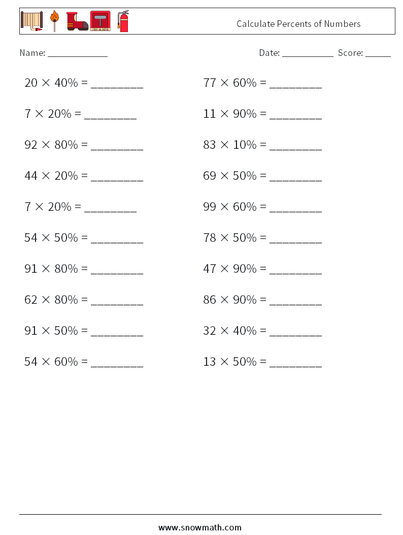 Calculate Percents of Numbers Maths Worksheets 8