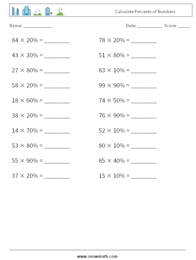 Calculate Percents of Numbers Maths Worksheets 9