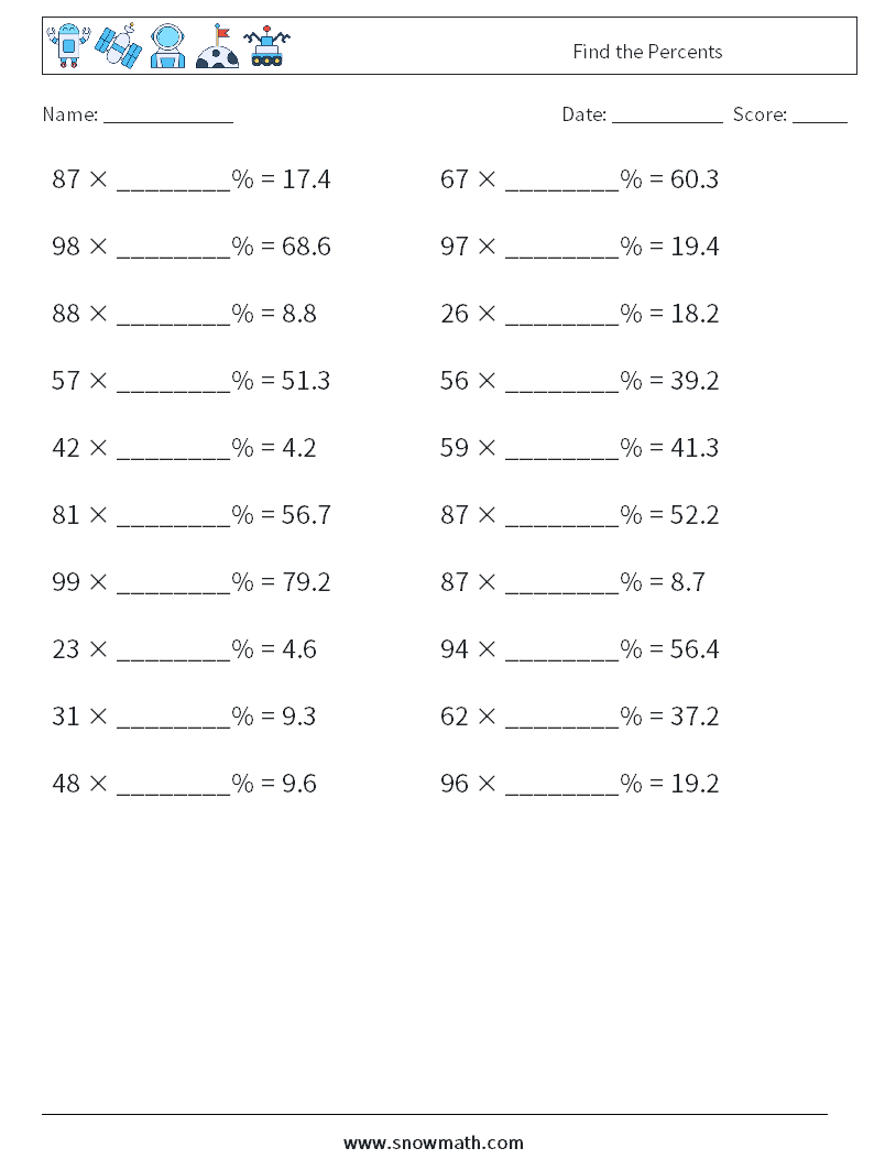 Find the Percents Math Worksheets 1