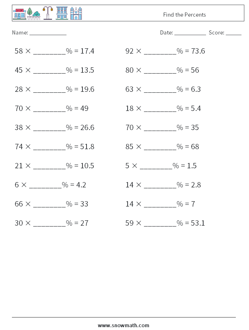 Find the Percents Maths Worksheets 7