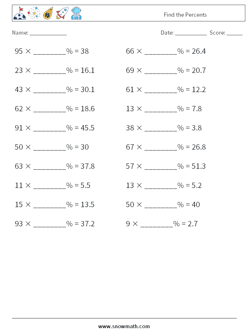 Find the Percents Math Worksheets 8