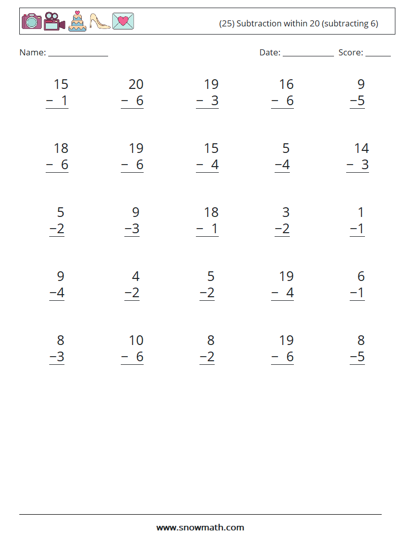 (25) Subtraction within 20 (subtracting 6)