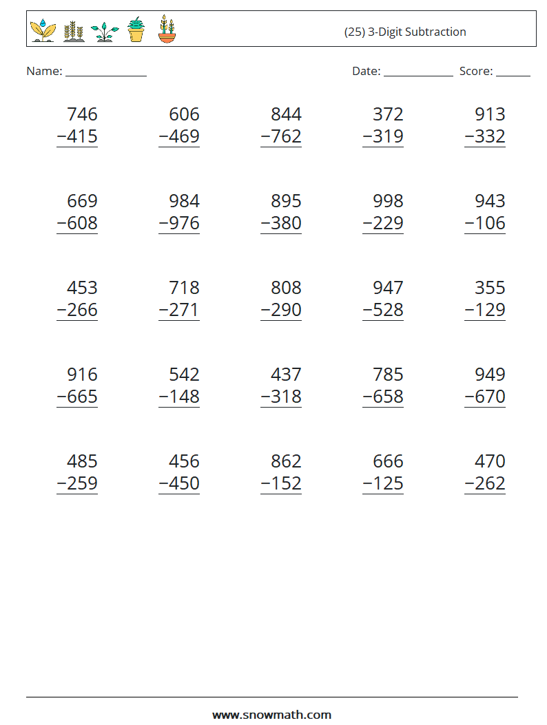 (25) 3-Digit Subtraction