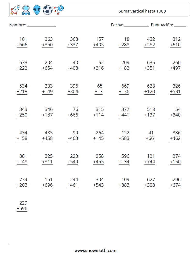 (50) Suma vertical hasta 1000