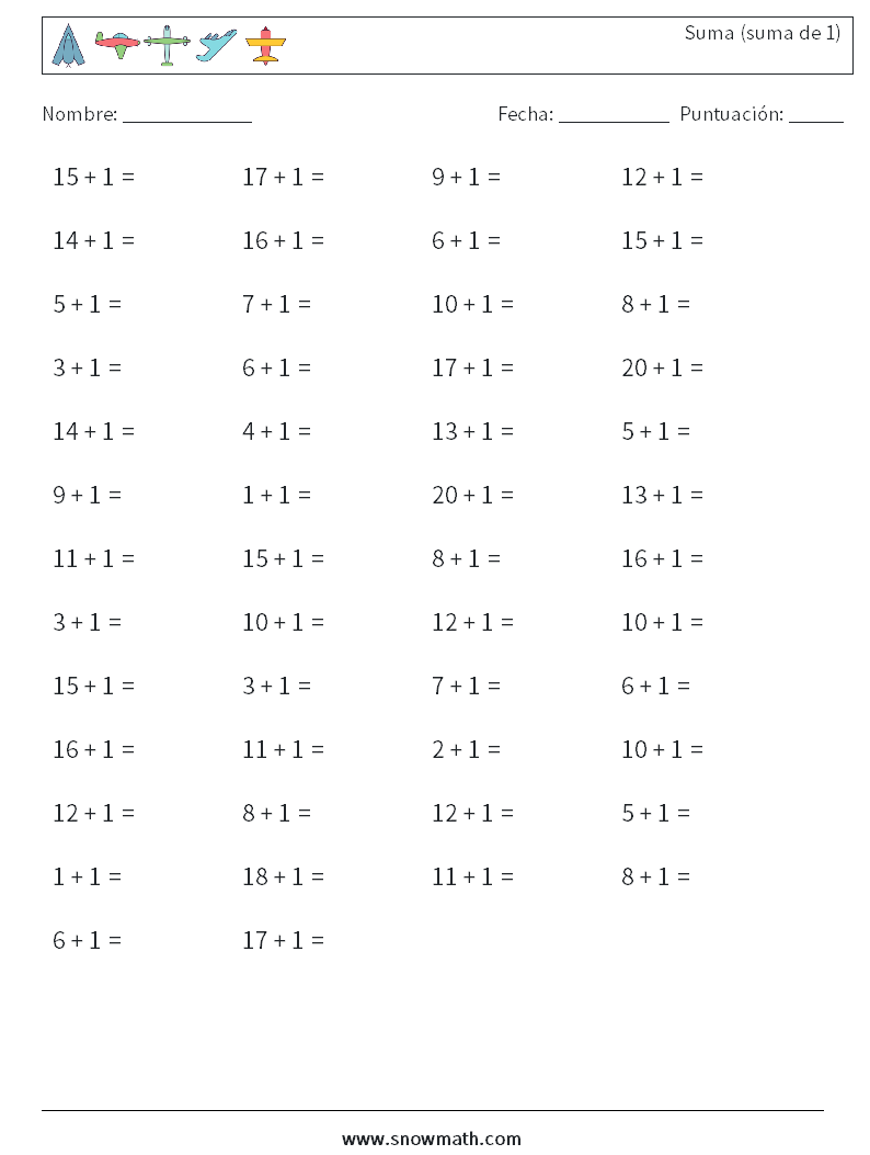 (50) Suma (suma de 1) Hojas de trabajo de matemáticas 1