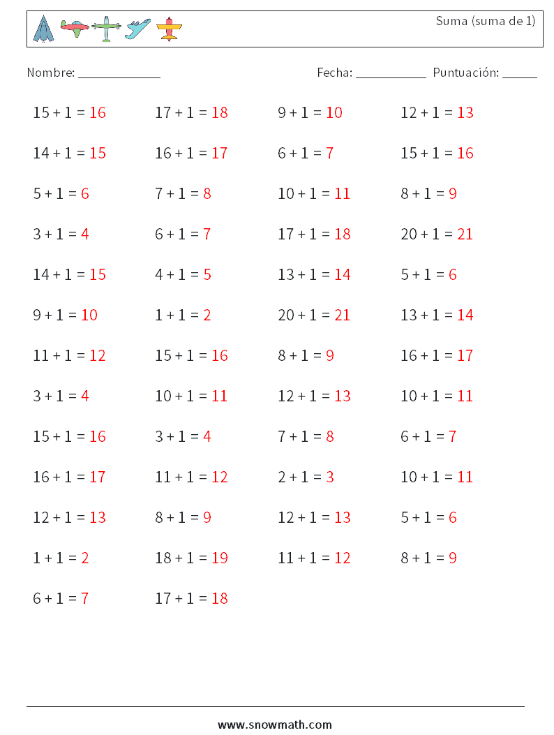 (50) Suma (suma de 1) Hojas de trabajo de matemáticas 1 Pregunta, respuesta