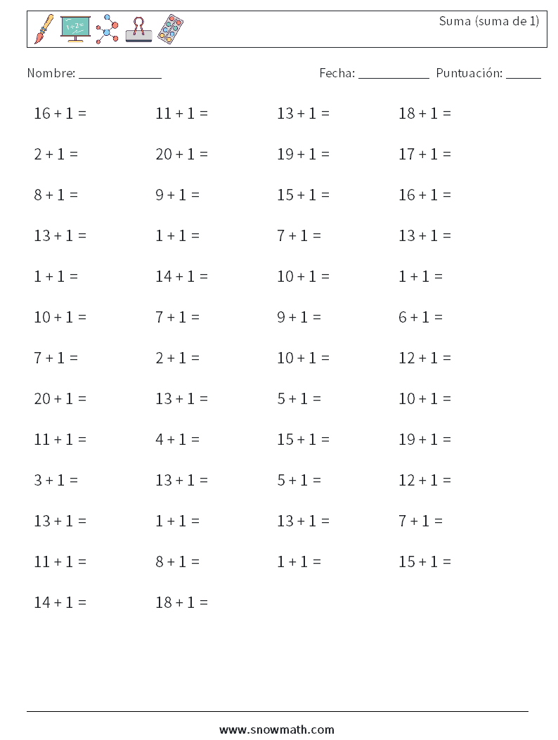 (50) Suma (suma de 1) Hojas de trabajo de matemáticas 2