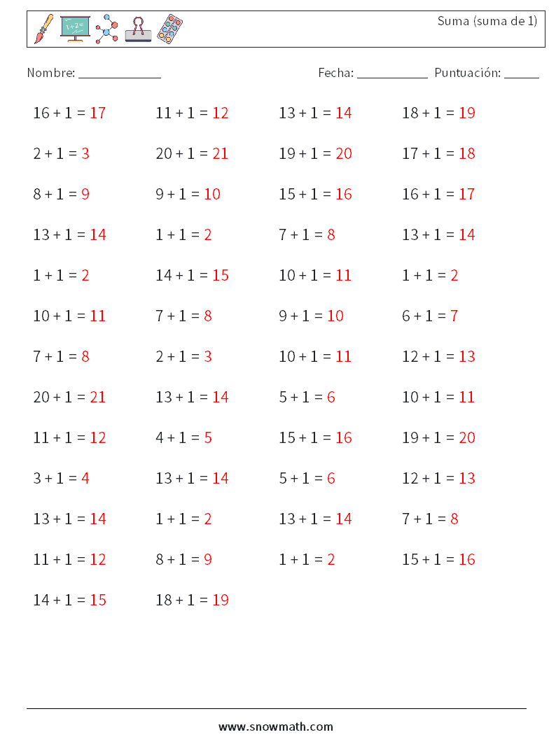 (50) Suma (suma de 1) Hojas de trabajo de matemáticas 2 Pregunta, respuesta