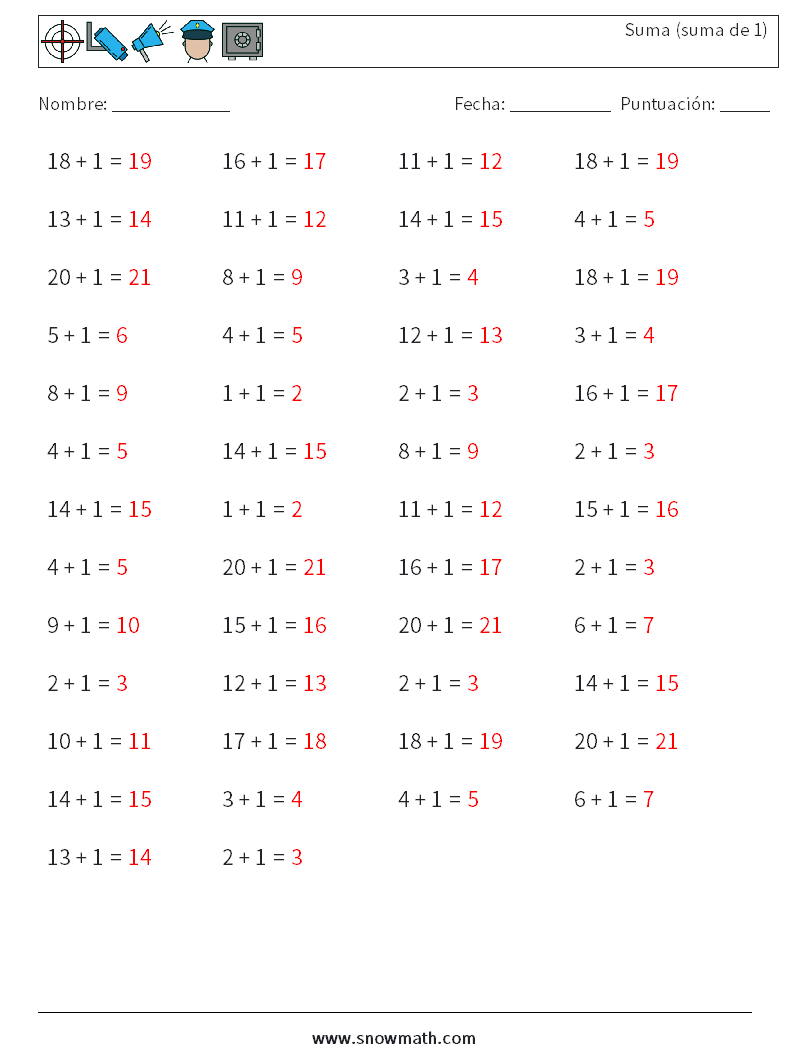 (50) Suma (suma de 1) Hojas de trabajo de matemáticas 3 Pregunta, respuesta