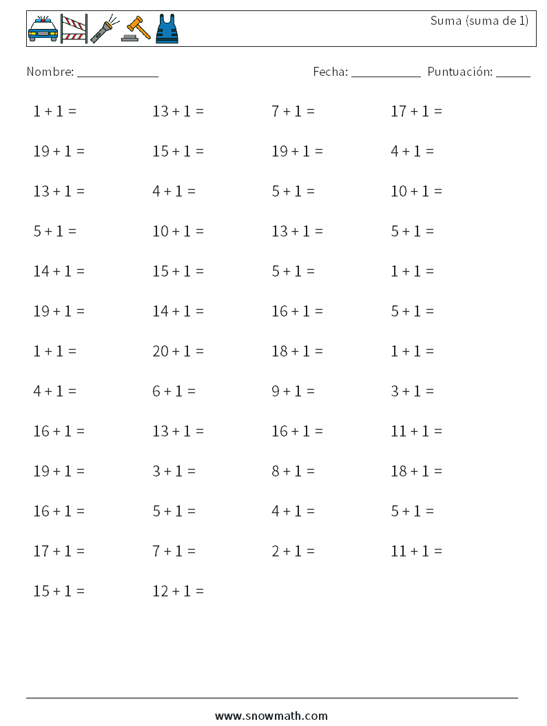 (50) Suma (suma de 1) Hojas de trabajo de matemáticas 4