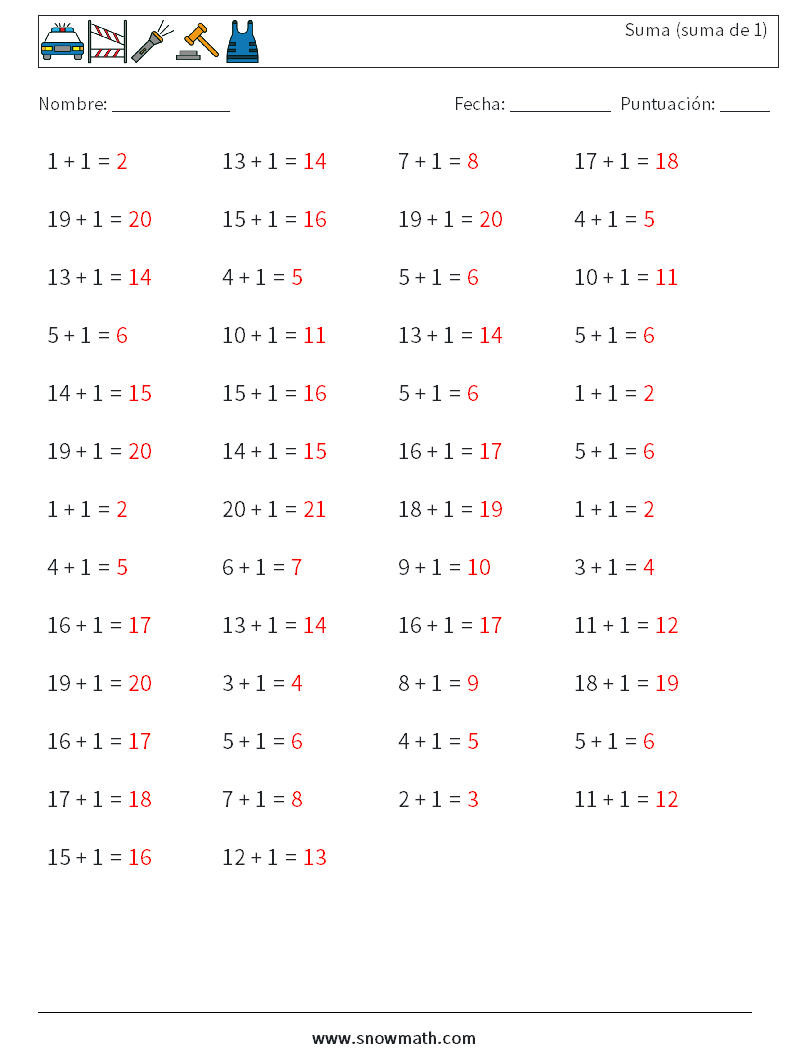 (50) Suma (suma de 1) Hojas de trabajo de matemáticas 4 Pregunta, respuesta