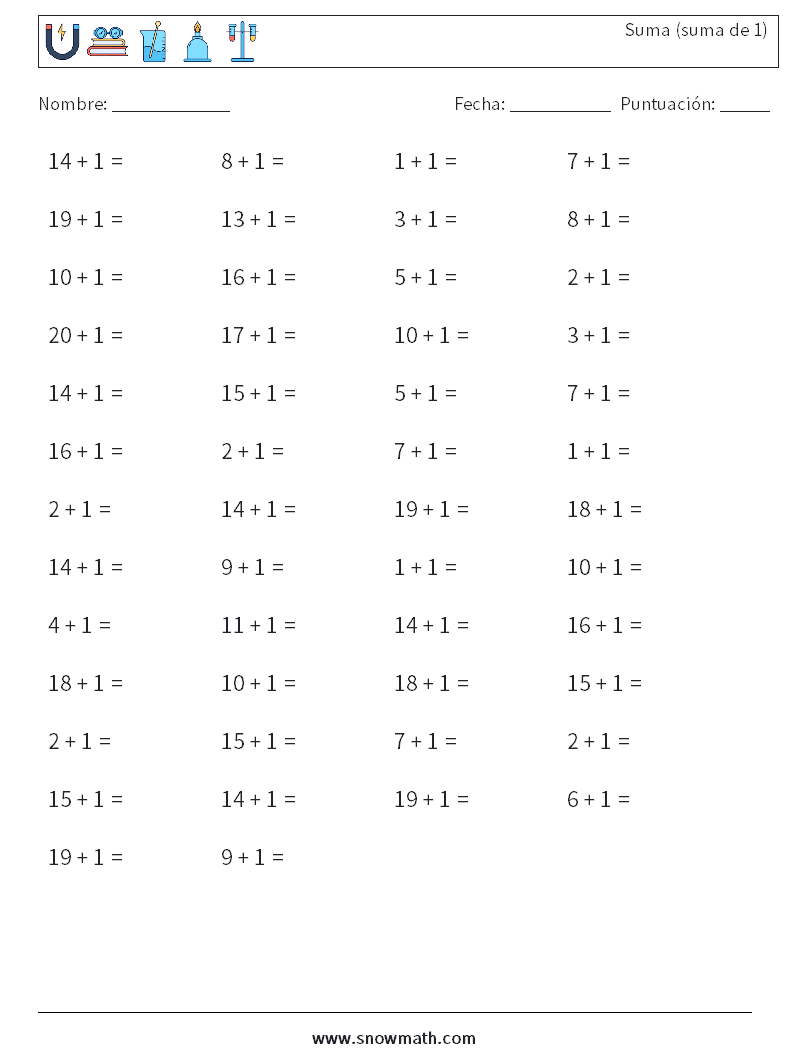 (50) Suma (suma de 1) Hojas de trabajo de matemáticas 5