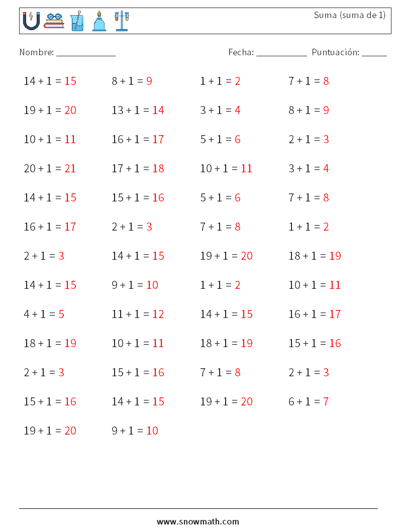 (50) Suma (suma de 1) Hojas de trabajo de matemáticas 5 Pregunta, respuesta