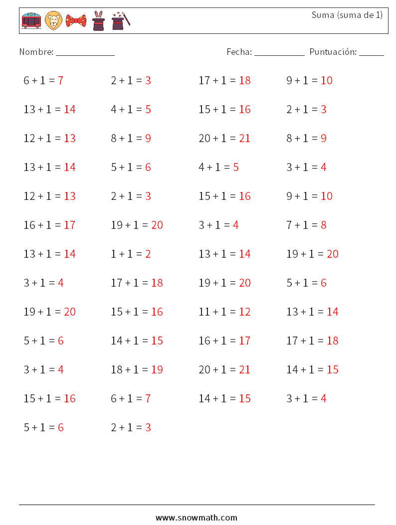 (50) Suma (suma de 1) Hojas de trabajo de matemáticas 6 Pregunta, respuesta