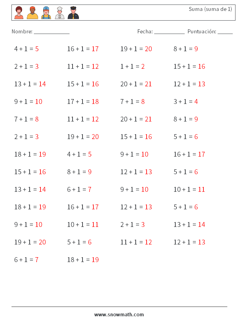 (50) Suma (suma de 1) Hojas de trabajo de matemáticas 7 Pregunta, respuesta