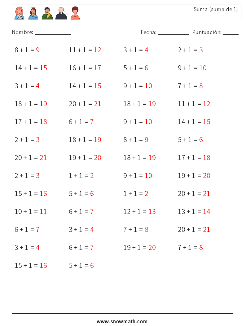 (50) Suma (suma de 1) Hojas de trabajo de matemáticas 8 Pregunta, respuesta