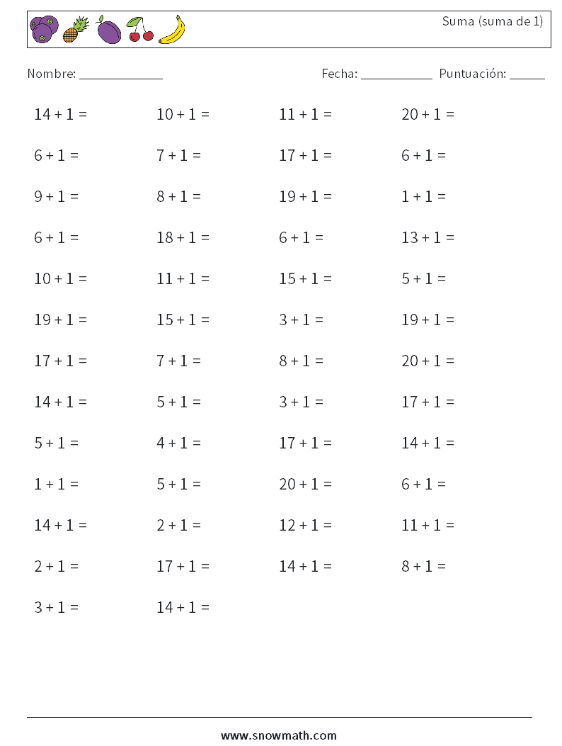 (50) Suma (suma de 1) Hojas de trabajo de matemáticas 9