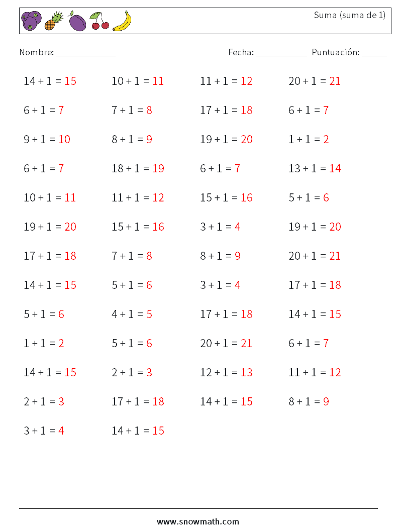 (50) Suma (suma de 1) Hojas de trabajo de matemáticas 9 Pregunta, respuesta
