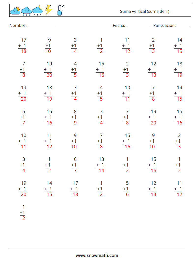 (50) Suma vertical (suma de 1) Hojas de trabajo de matemáticas 4 Pregunta, respuesta