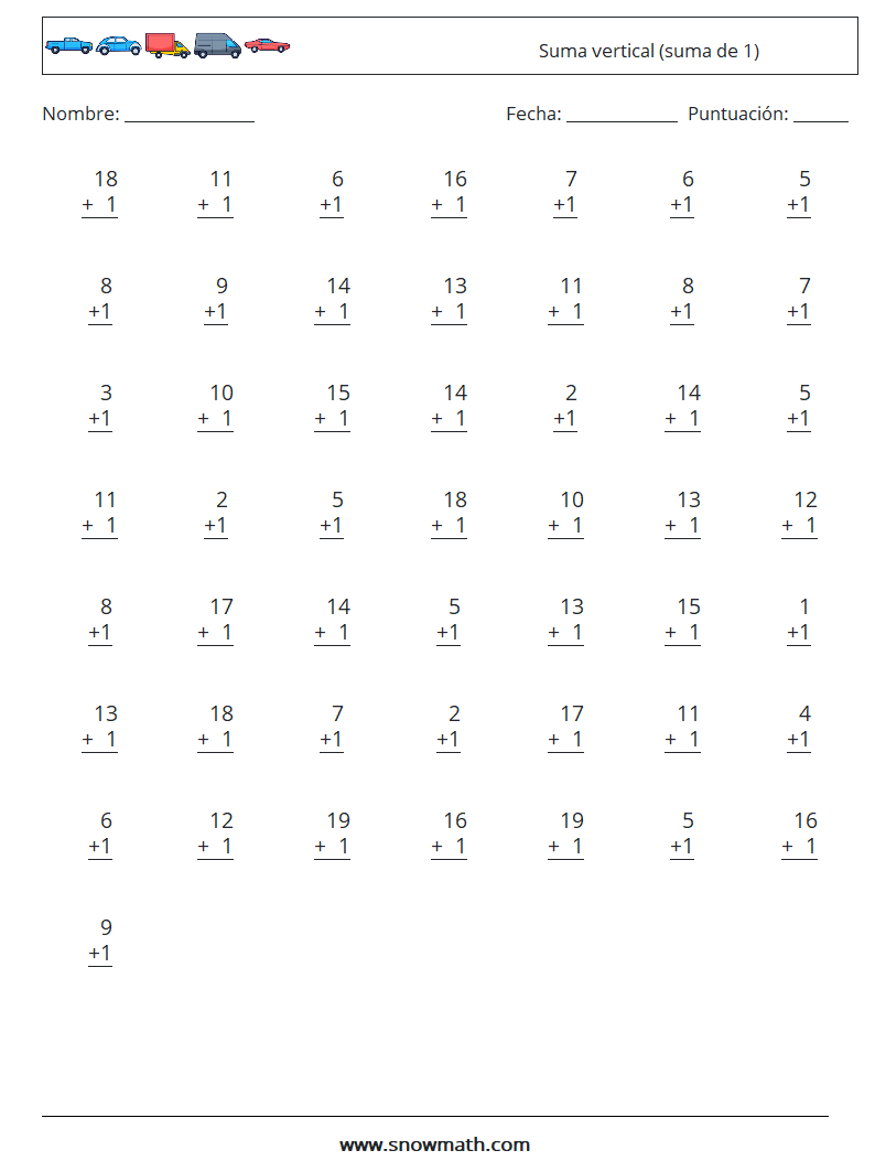 (50) Suma vertical (suma de 1) Hojas de trabajo de matemáticas 8