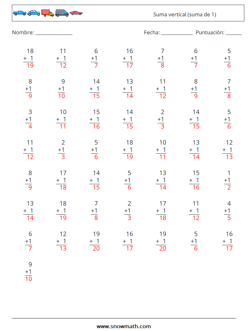 (50) Suma vertical (suma de 1) Hojas de trabajo de matemáticas 8 Pregunta, respuesta