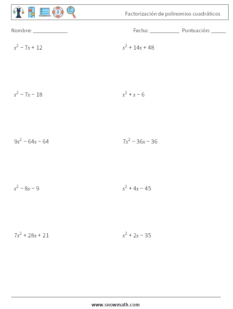 Factorización de polinomios cuadráticos