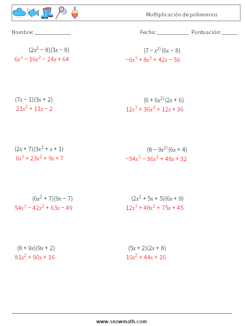 Multiplicación de polinomios Hojas de trabajo de matemáticas 1 Pregunta, respuesta