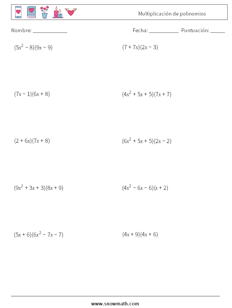 Multiplicación de polinomios Hojas de trabajo de matemáticas 2