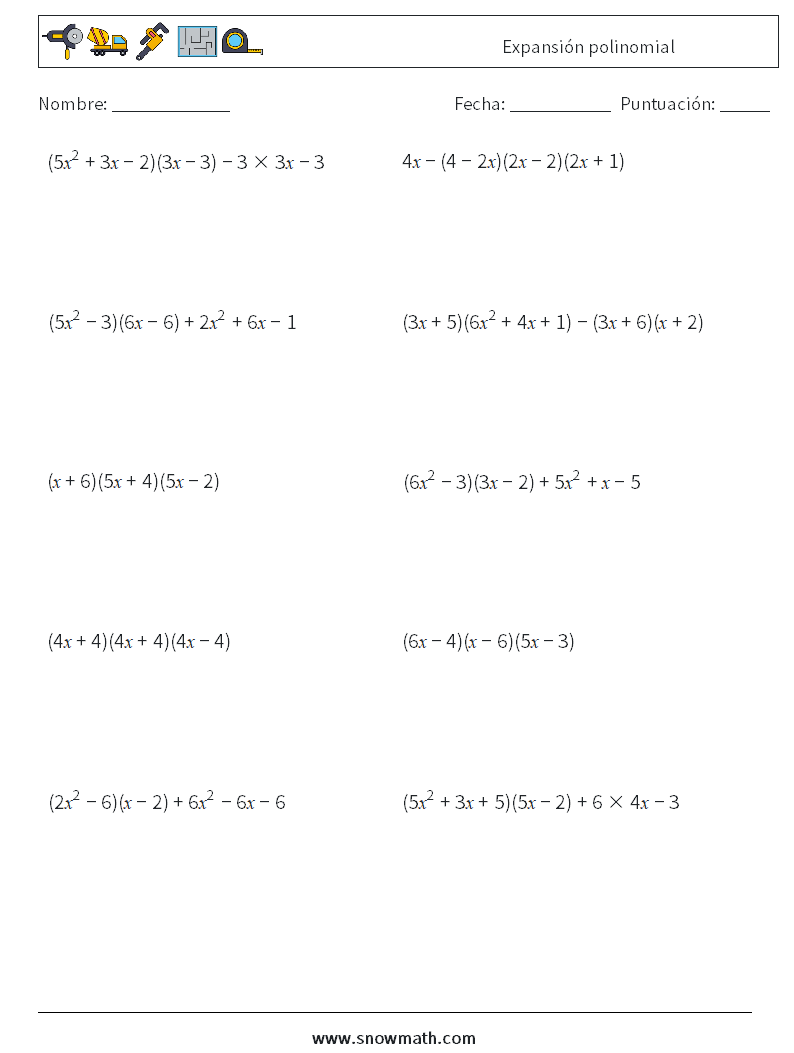 Expansión polinomial Hojas de trabajo de matemáticas 1