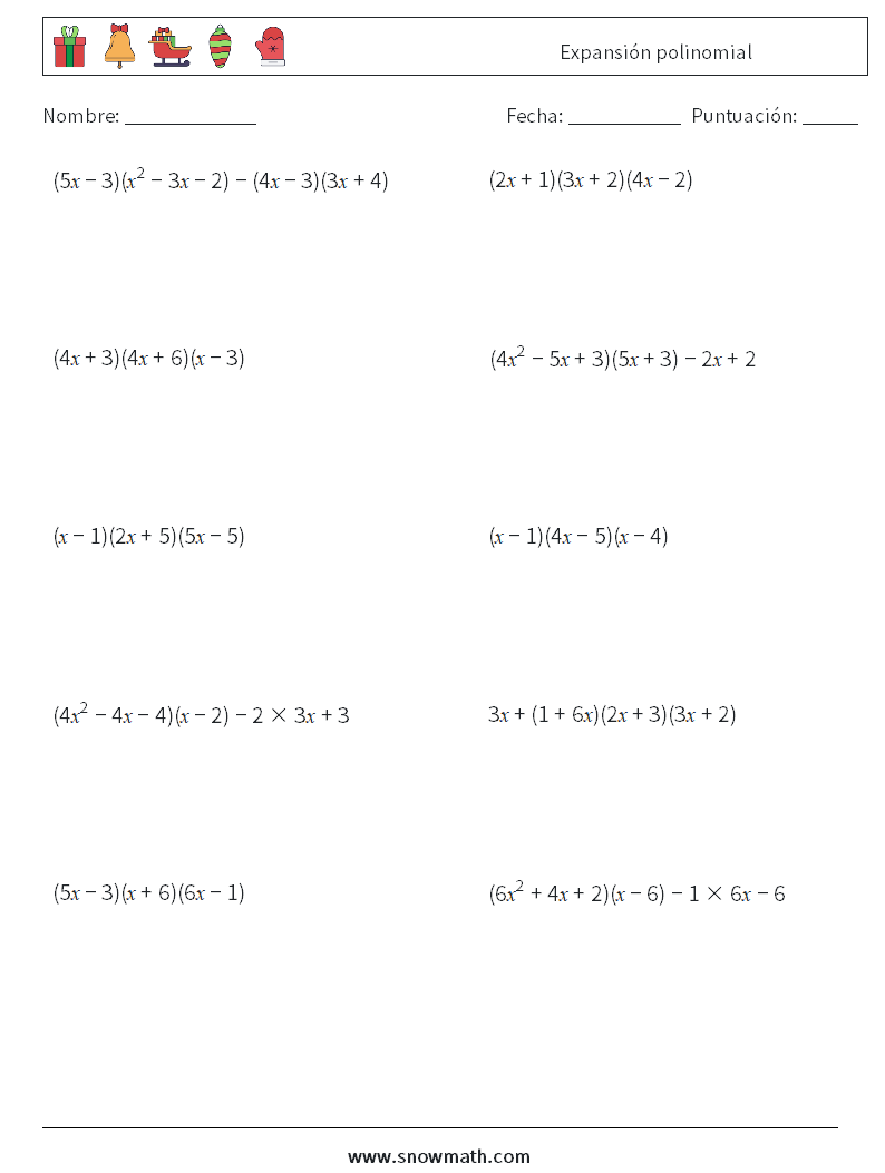 Expansión polinomial Hojas de trabajo de matemáticas 4