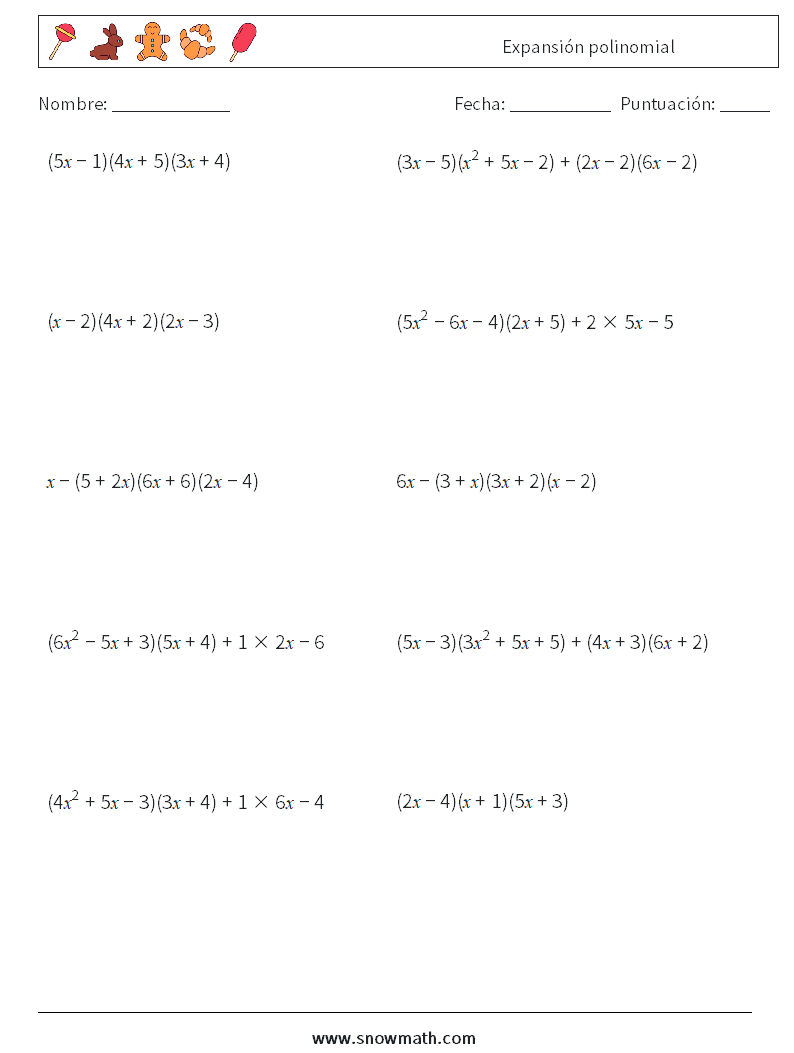 Expansión polinomial Hojas de trabajo de matemáticas 5