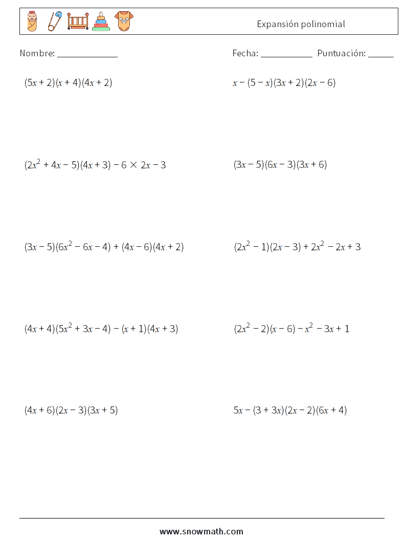 Expansión polinomial Hojas de trabajo de matemáticas 6