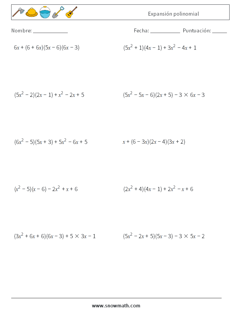 Expansión polinomial Hojas de trabajo de matemáticas 8