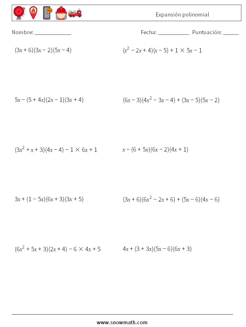 Expansión polinomial Hojas de trabajo de matemáticas 9