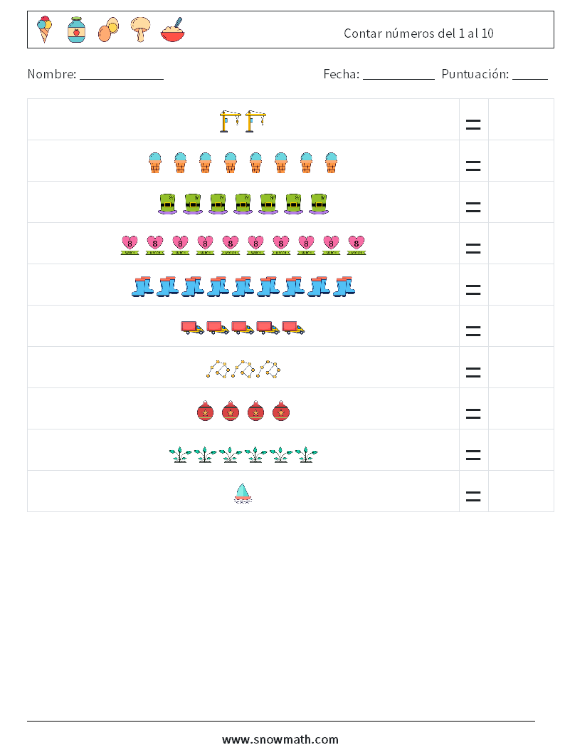 Contar números del 1 al 10 Hojas de trabajo de matemáticas 11