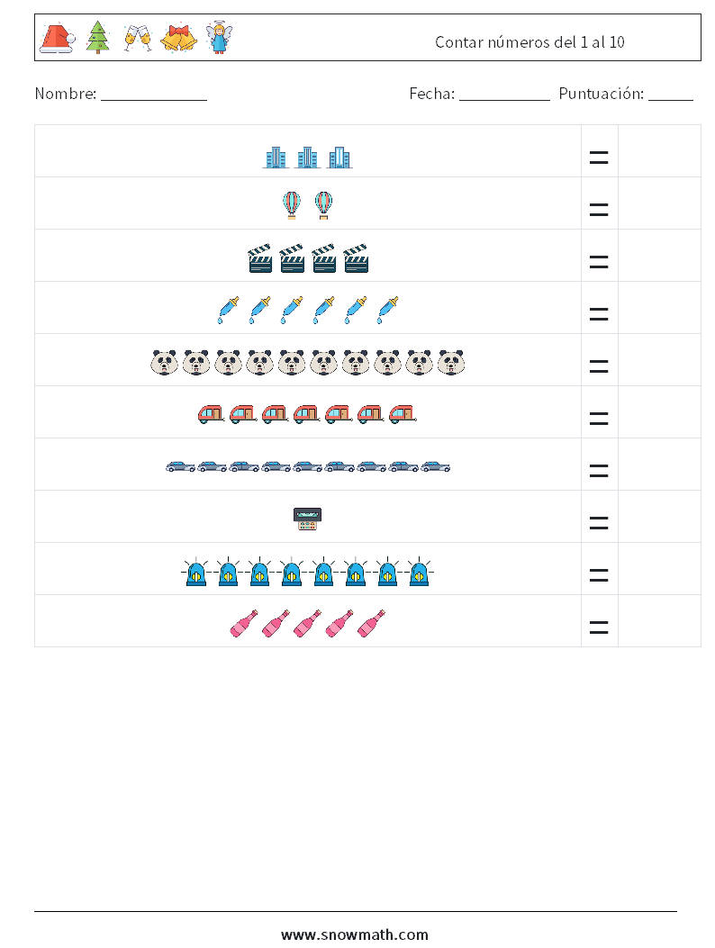 Contar números del 1 al 10 Hojas de trabajo de matemáticas 12