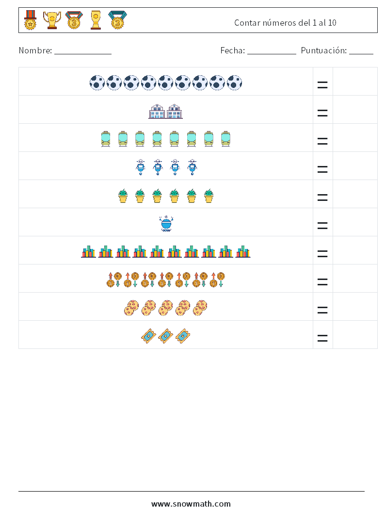 Contar números del 1 al 10 Hojas de trabajo de matemáticas 13