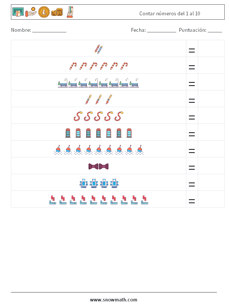 Contar números del 1 al 10 Hojas de trabajo de matemáticas 14