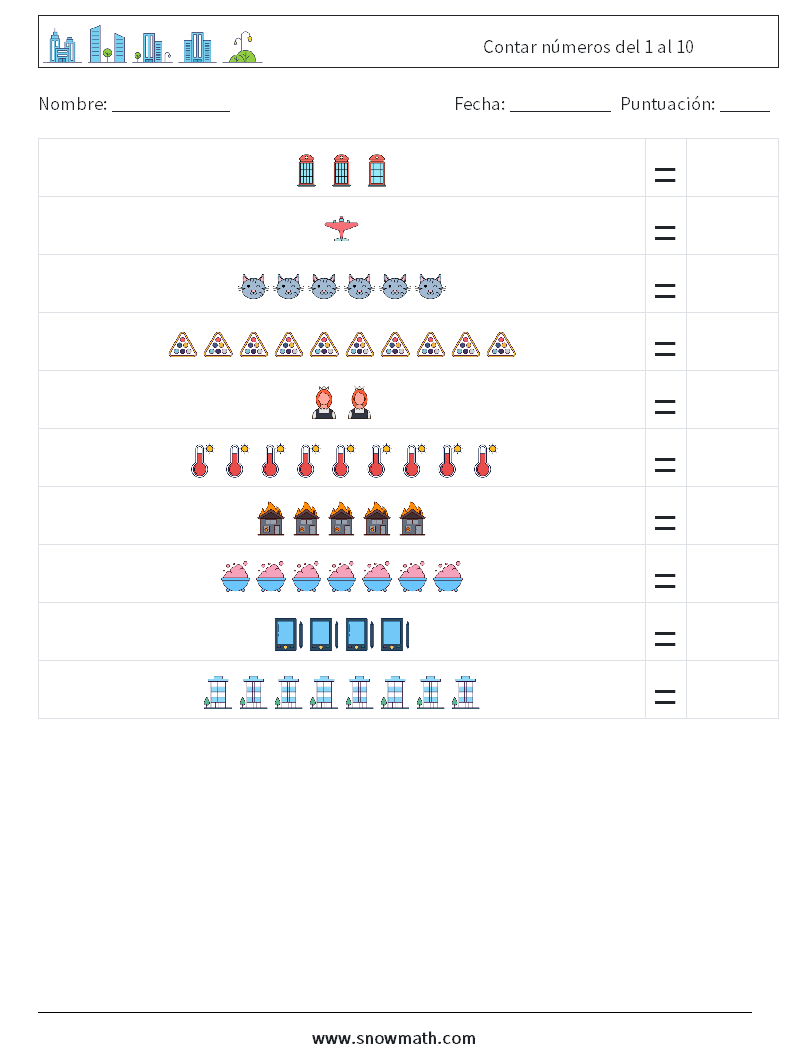 Contar números del 1 al 10 Hojas de trabajo de matemáticas 18