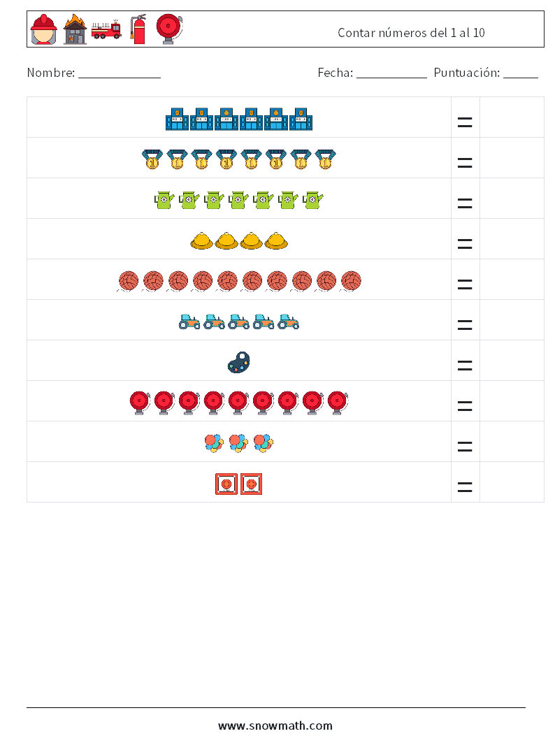 Contar números del 1 al 10 Hojas de trabajo de matemáticas 6