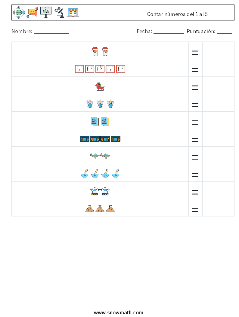 Contar números del 1 al 5 Hojas de trabajo de matemáticas 10