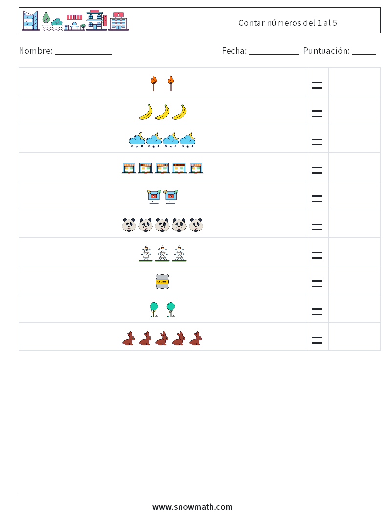 Contar números del 1 al 5 Hojas de trabajo de matemáticas 12