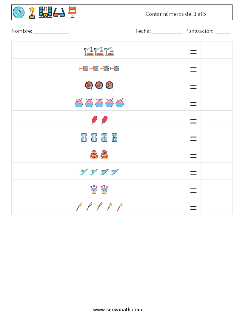 Contar números del 1 al 5 Hojas de trabajo de matemáticas 13