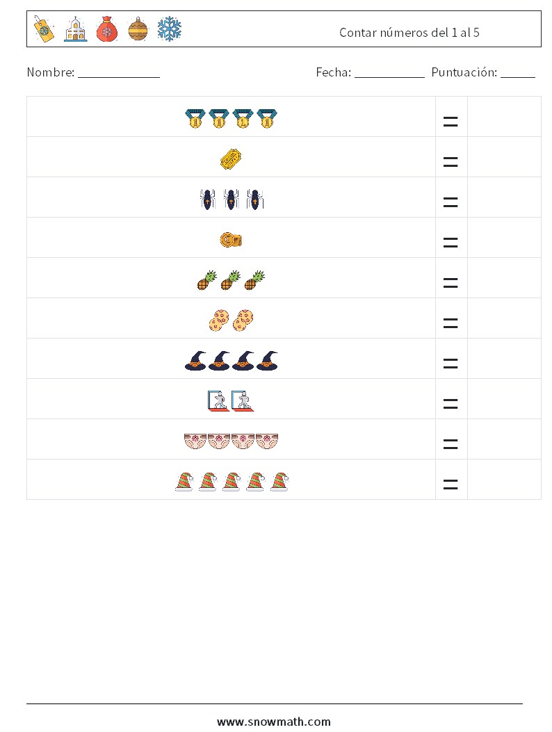 Contar números del 1 al 5 Hojas de trabajo de matemáticas 14